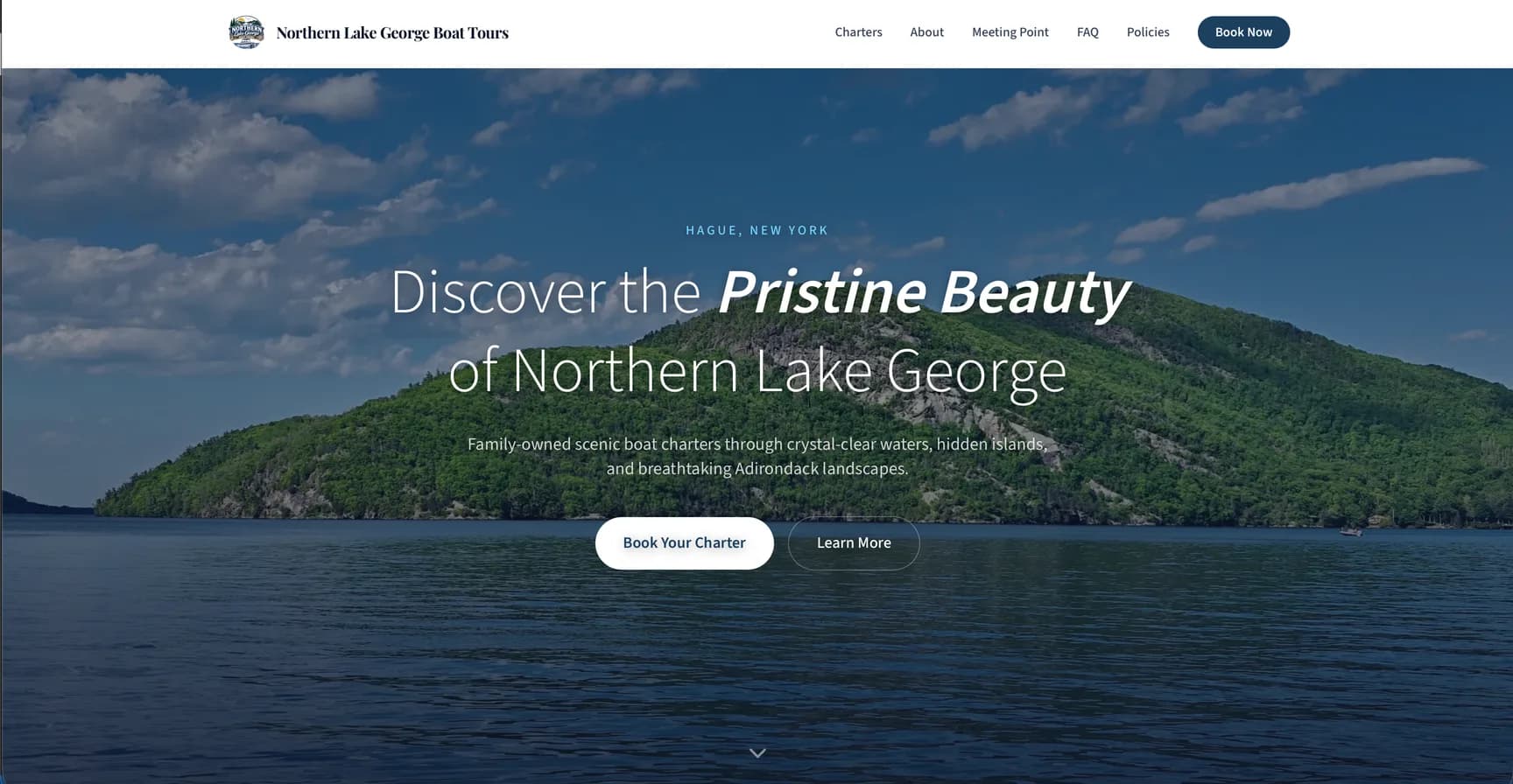Northern Lake George Boat Tours website screenshot